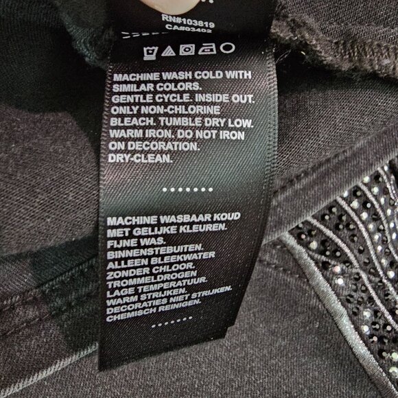 Harley Davidson Womens Sz M Winged Rhinestones Logo Zip-Front Denim Vest Black - Picture 13 of 14